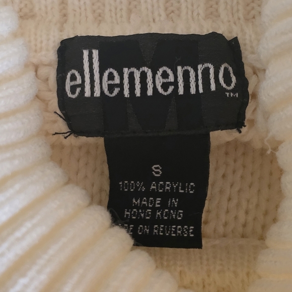 *SOLD* Vintage Ellemenno Ivory Cable Knit Turtleneck Sweater Small Hong Kong - Picture 7 of 7